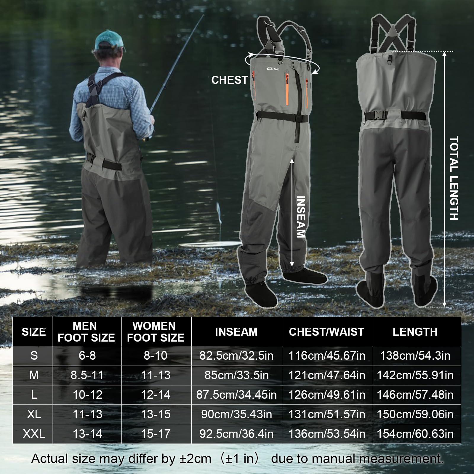 Fishing Waders Breathable - Goture 5-слойные водонепроницаемые рыболовные охотничьи нагрудные